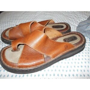 Men's 11 M Born Crown Flores brown Leather Sandals Toe Loop Thong Slip-On Slides
